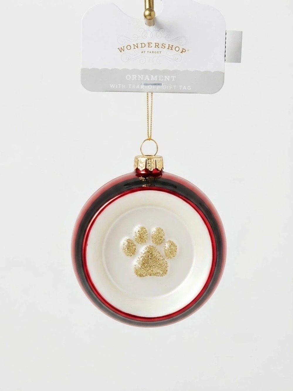 WonderShop Pet Paw Print Santa Belt Glass Ornament Red & White